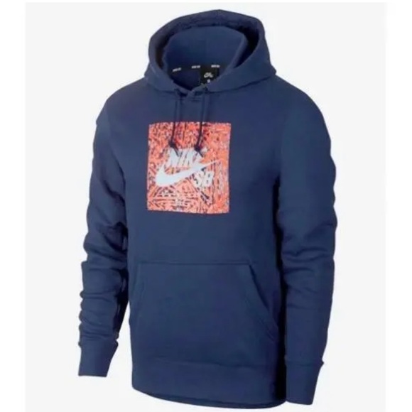 Nike SB Triangle GFX Hoodie Sz L Pullover Mens Navy Blue Red - Picture 1 of 9